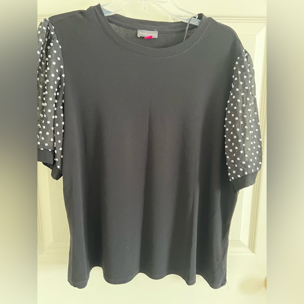 Vince Camuto Black Polka Dot Sleeve Women's Top 1X